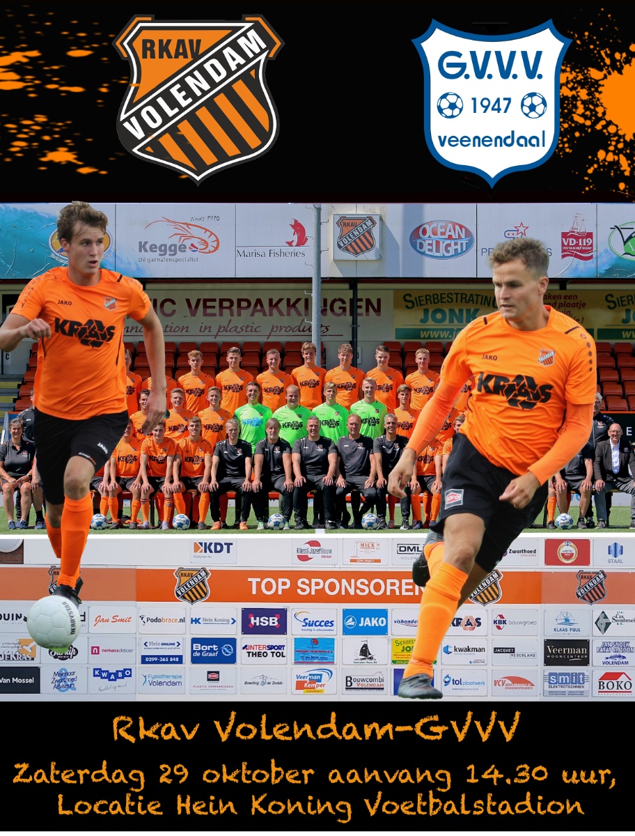 Zaterdag 29 oktober speelt RKAV Volendam tegen koploper GVVV