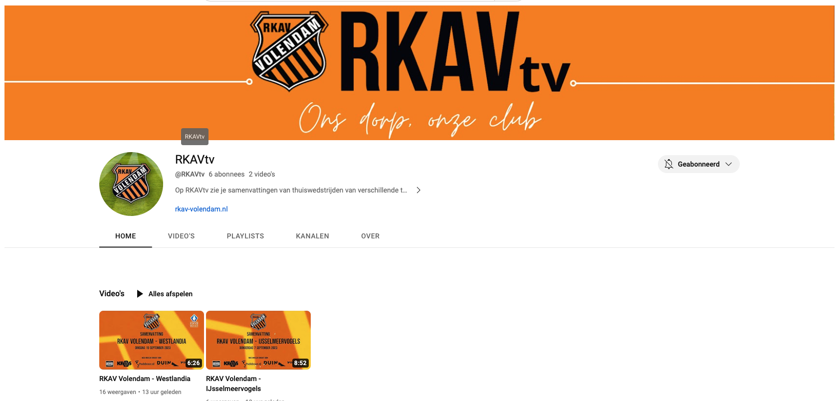 Nieuw Youtubekanaal Rkav Volendam