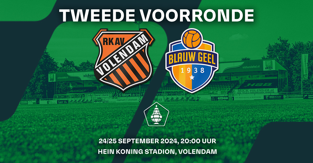 RKAV Volendam treft sv Blauw Geel '38 in tweede voorronde TOTO KNVB Beker